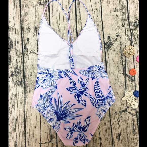 Floral, V-Cut, One Piece, Bathing Suit - Picture 6 of 7